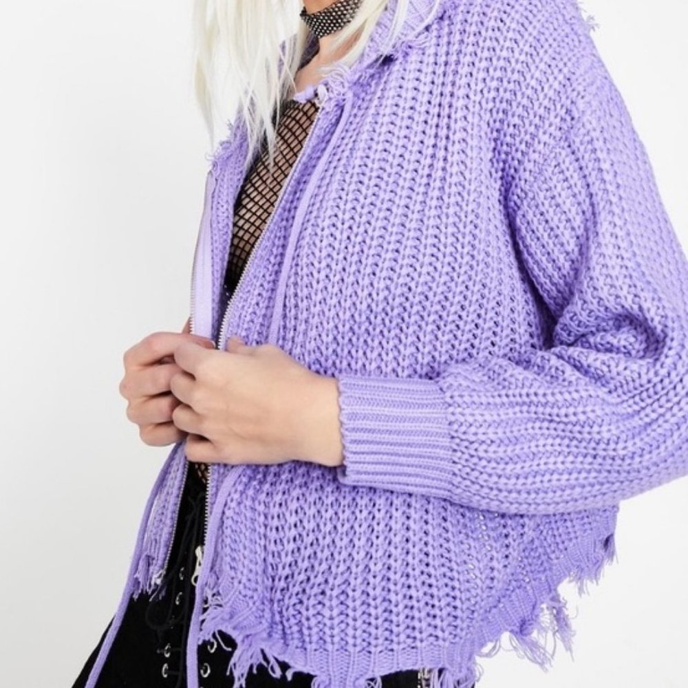 settledown purple distressed crop sweater